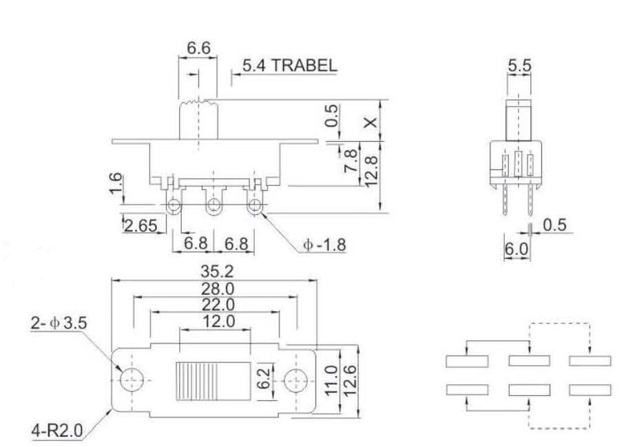 SS-22L05(2P2T)撥動開關(guān)